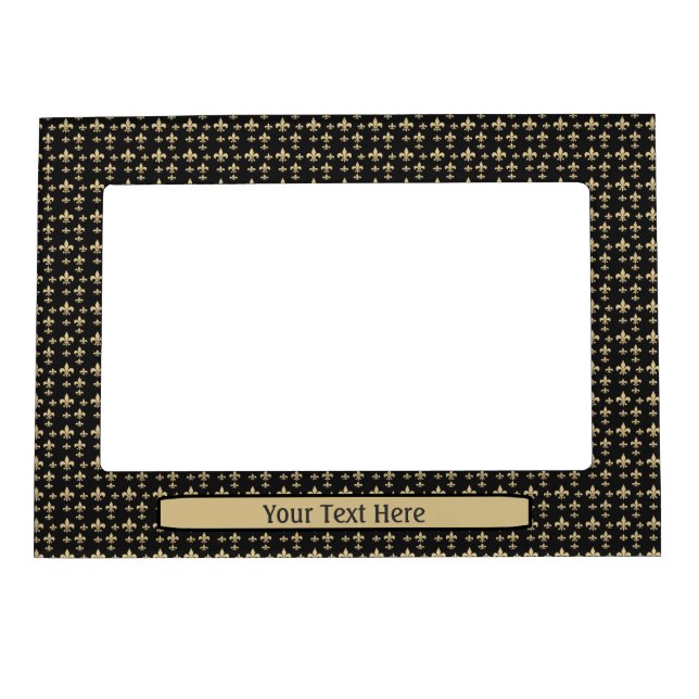 Peronalized Black Gold Fleur de Lis Pattern Magnetic Photo Frame (Front)