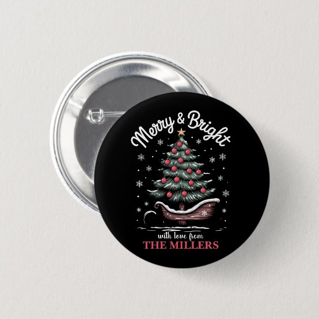 Peronalized Christmas Sleigh Tree Merry & Bright  Button (Front & Back)