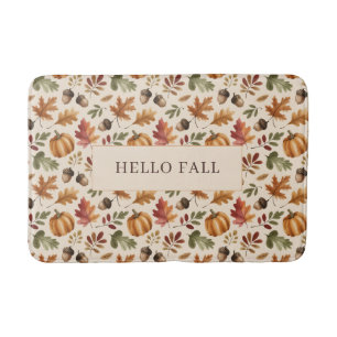 Peronalized Fall Earthy Orange Watercolor Leaves Bath Mat