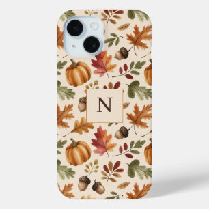 Peronalized Fall Earthy Orange Watercolor Leaves iPhone 15 Case