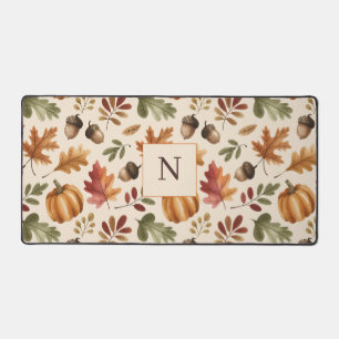 Peronalized Fall Earthy Orange Watercolor Leaves Desk Mat