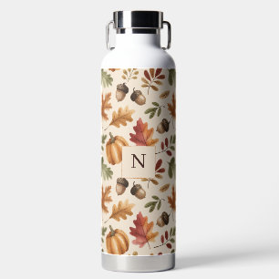 Peronalized Fall Earthy Orange Watercolor Leaves Water Bottle