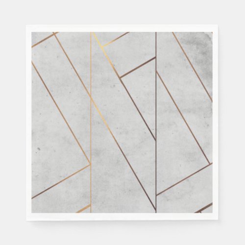 Peronalized Grey Marble Gold Geometric Paper Napkins
