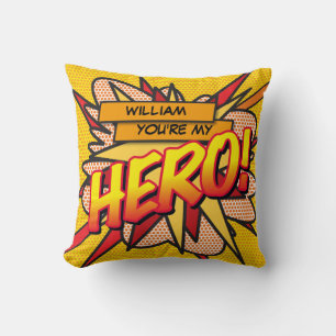 Peronalized HERO Fun Modern Cool Trendy Comic Book Throw Pillow