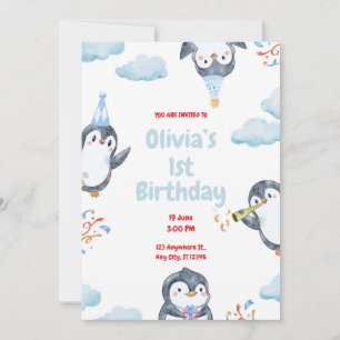 Peronalized Penguins Birthday Invitation