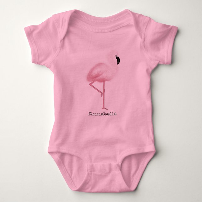 Peronalized Pink Flamingo Baby Bodysuit (Front)