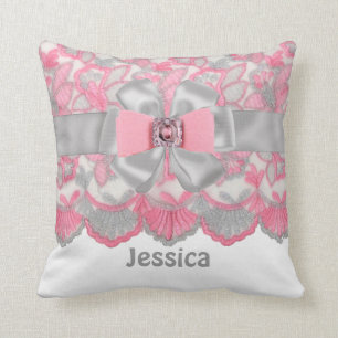 Peronalized Pink,Gray Rhinestones,Bow Pillow Set