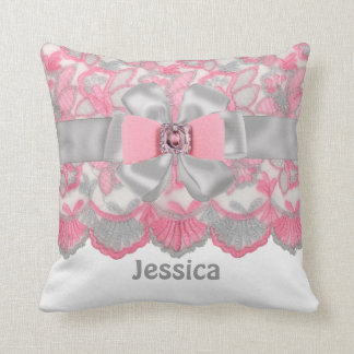 Peronalized Pink,Gray Rhinestones,Bow Pillow Set