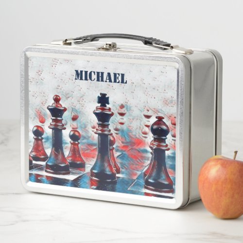 Perosnalized Chess Pieces King Queen Bishop Metal Lunch Box