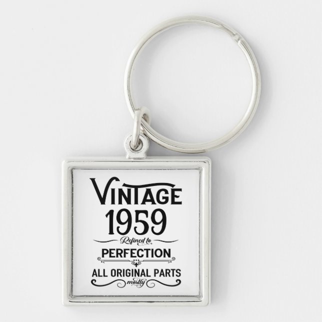 Perosnalized vintage 65th birthday black and white keychain (Front)