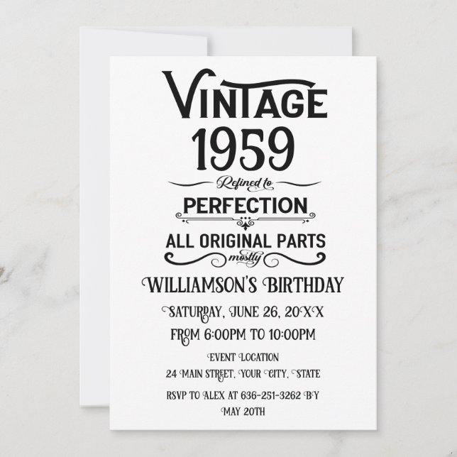 Perosnalized vintage 65th birthday party invitation (Front)