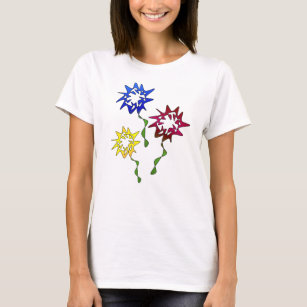 Perpetual Bloom Flower Art in Blue, Red, Yellow T-Shirt