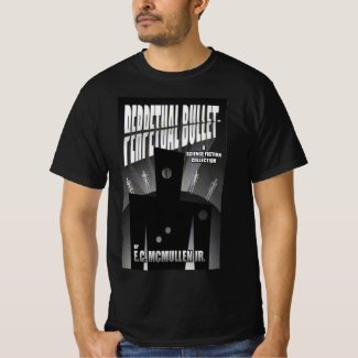 Perpetual Bullet book cover on a black T-Shirt