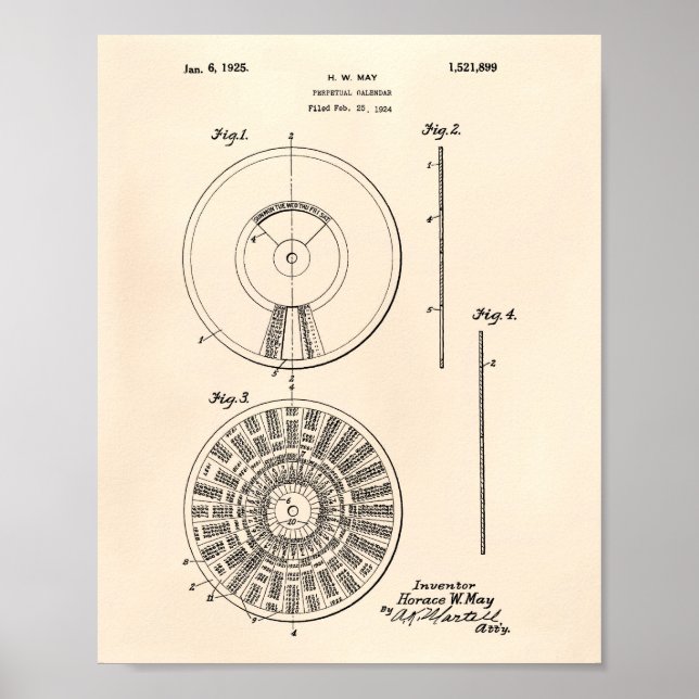 Perpetual Calendar 1925 Patent Art Old Peper Poster (Front)