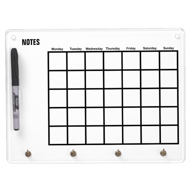 Perpetual Calendar Dry Erase Board With Keychain Holder (Front)
