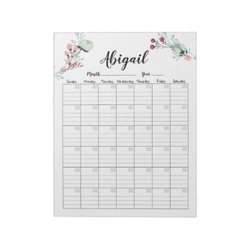 Perpetual Monthly Planner Calendar Cute Floral Notepad