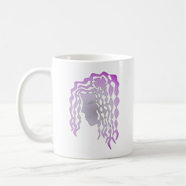 Perpetual Peaceful Woman Purple Gray Line Art Mug (Left)