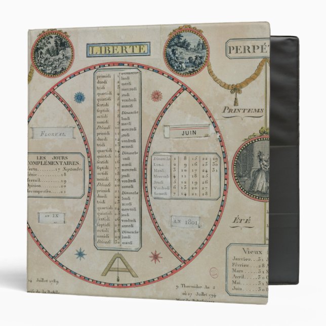 Perpetual Republican Calendar, June 1801 3 Ring Binder (Front/Inside)