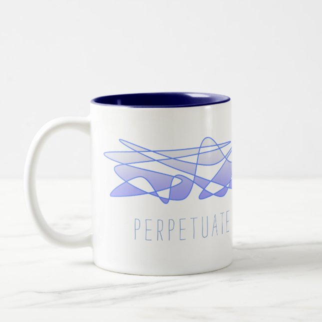 "Perpetuate positive vibes" Blue Purple Art Two-Tone Coffee Mug (Left)