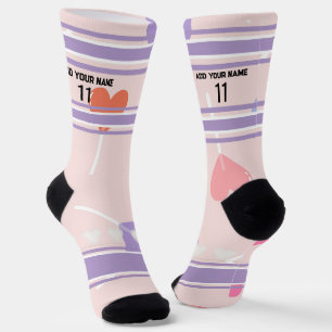 Perple & Pink- Name Number heart Socks