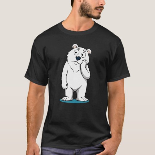 Perplexed Polar Bear Curious Cartoon Bear Scratch T_Shirt