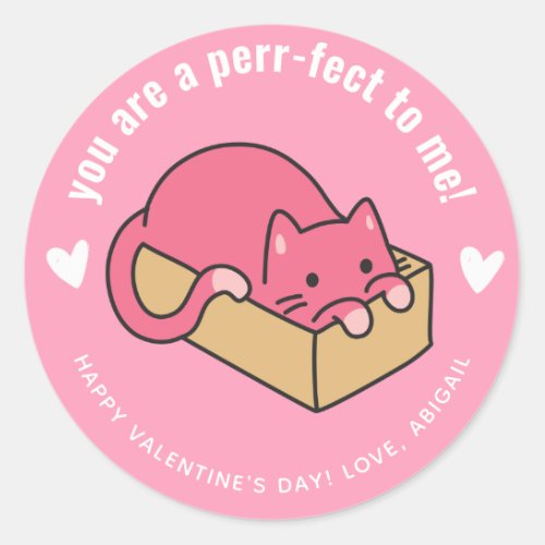Perr_fect to me Cute Cat Classroom Valentine  Classic Round Sticker