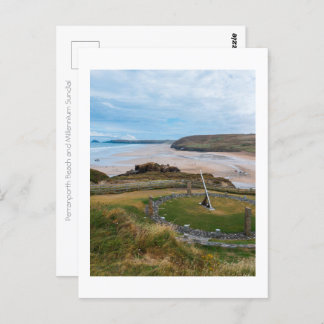 Perranporth Beach and Millennium Sundial Postcard