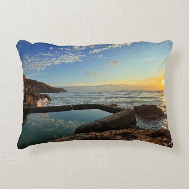 Perranporth Beach Pool at Sunset Accent Pillow (Front)