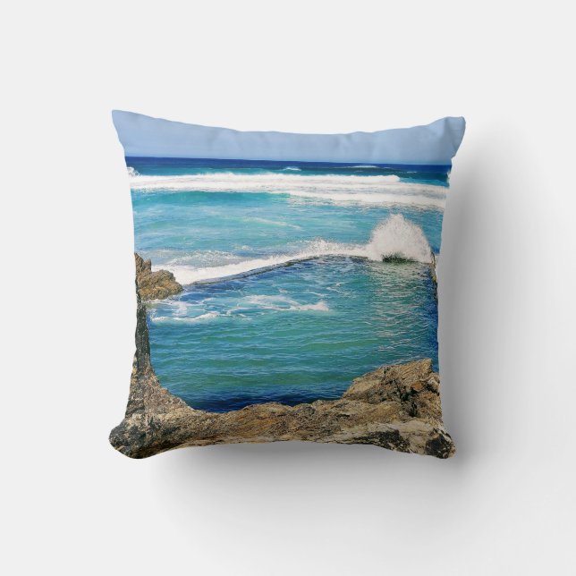 Perranporth Beach swimming pool splash Throw Pillow (Front)