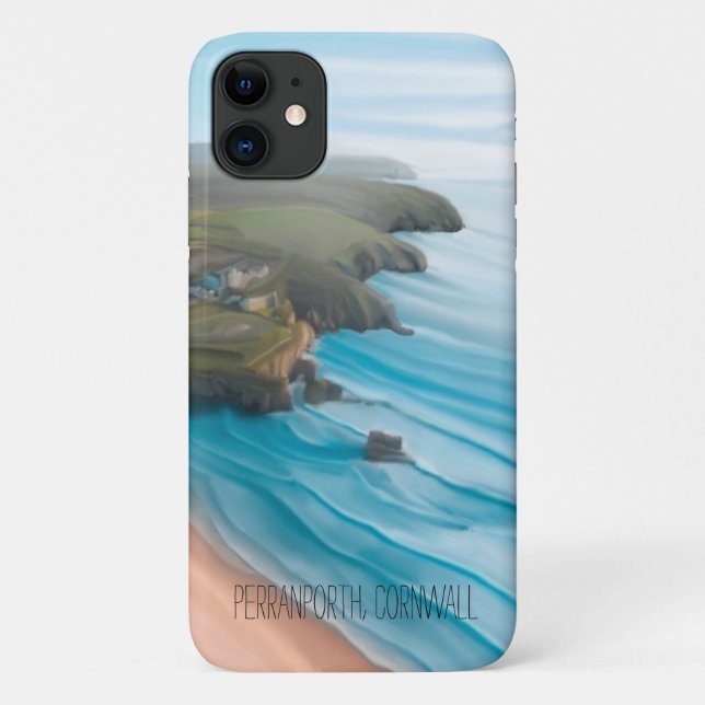 Perranporth cornwall breaking waves and cliffs Case-Mate iPhone case (Back)