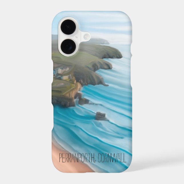 Perranporth cornwall breaking waves and cliffs iphone case (Back)