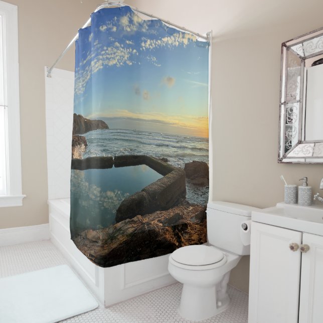 Perranporth, Cornwall sea pool at sunset Shower Curtain (In Situ)