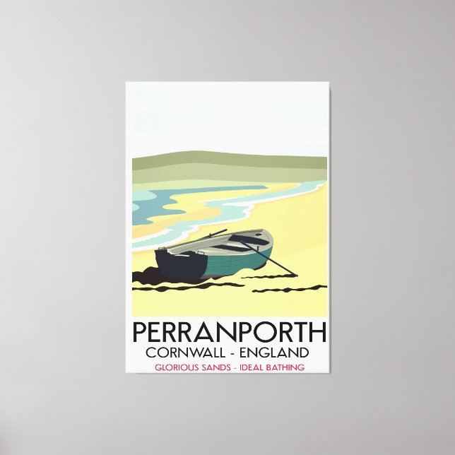 Perranporth Cornwall Seaside travel poster. Canvas Print (Front)