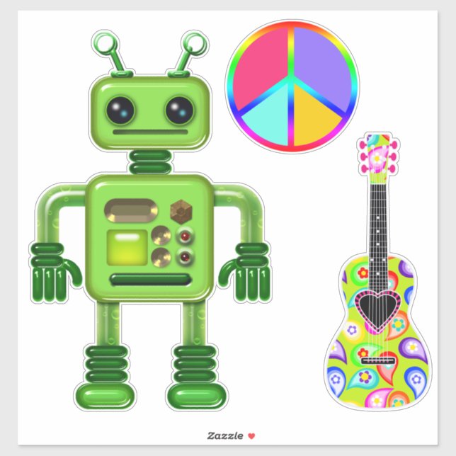 Perry the Peridot Robot Peace Sign Guitar Sticker (Sheet)