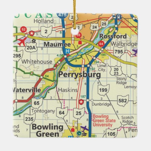 Perrysburg OH Vintage Map Ceramic Ornament