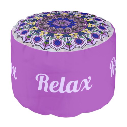 Pers Mandala Blueberry 12 Blue Violet _ Round Pouf