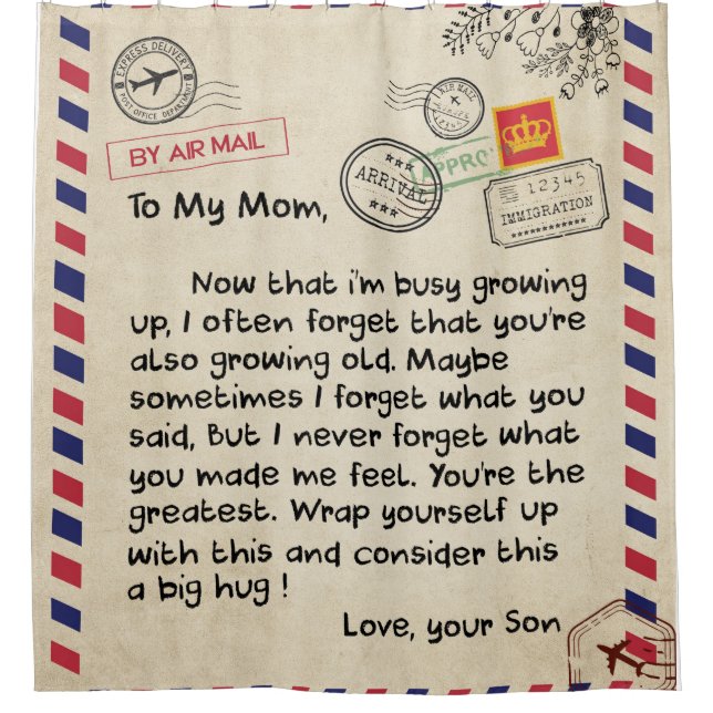 Persaonal Letter To My Mom From Son, Mom Birthday Shower Curtain (Front)