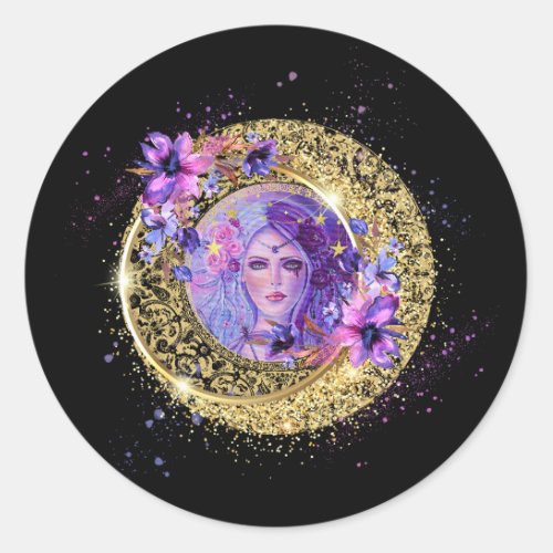 Persephone goddess with moon by Renee  Classic Round Sticker