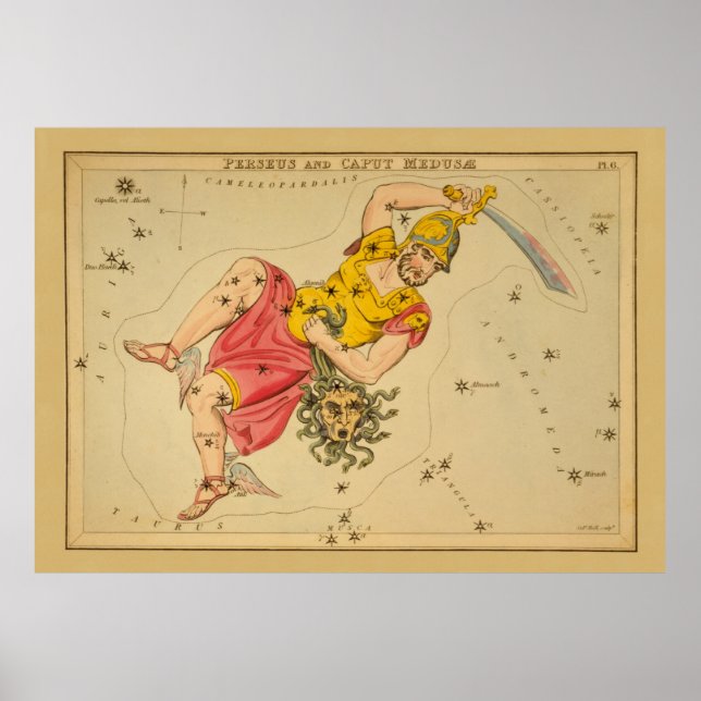 Perseus - Vintage Astronomical Star Chart Image (Front)