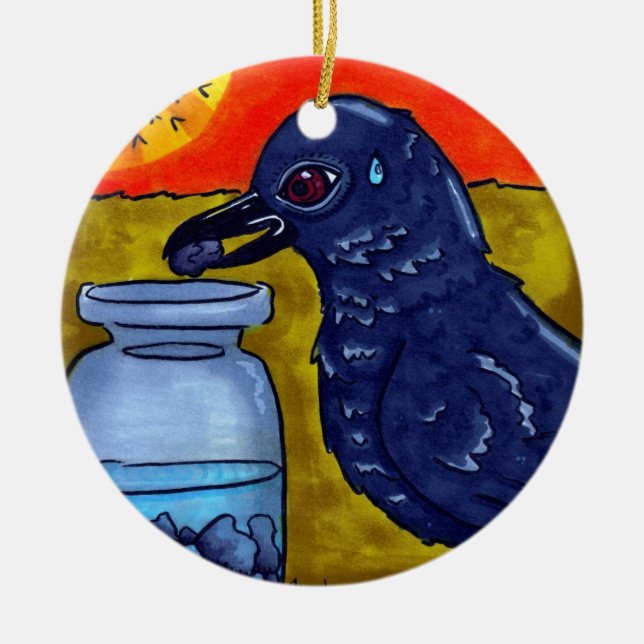 Perseverance Crow Ceramic Ornament (Front)