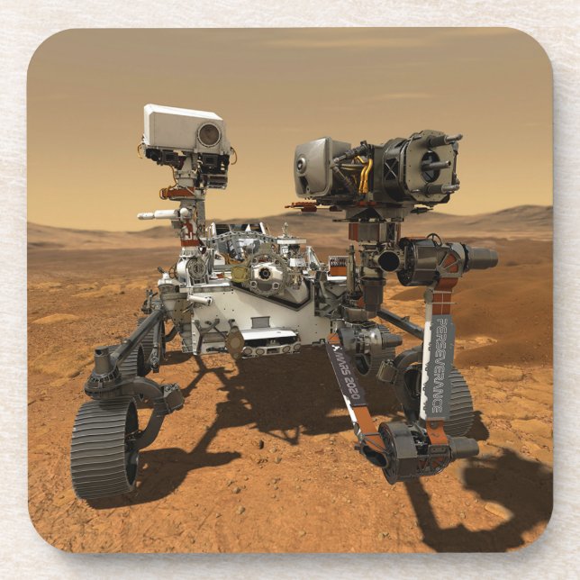 Perseverance Rover Operating On Surface Of Mars. Beverage Coaster (Front)