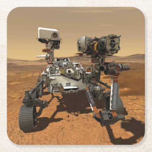 Perseverance Rover Operating On Surface Of Mars Square Paper Coaster