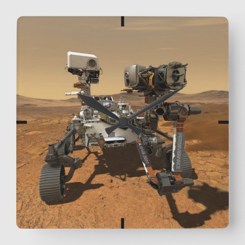 Perseverance Rover Operating On Surface Of Mars Square Wall Clock