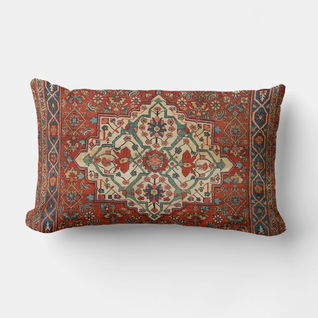 Persia Bijar Royal Red Blue Green Throw Pillow (Front)