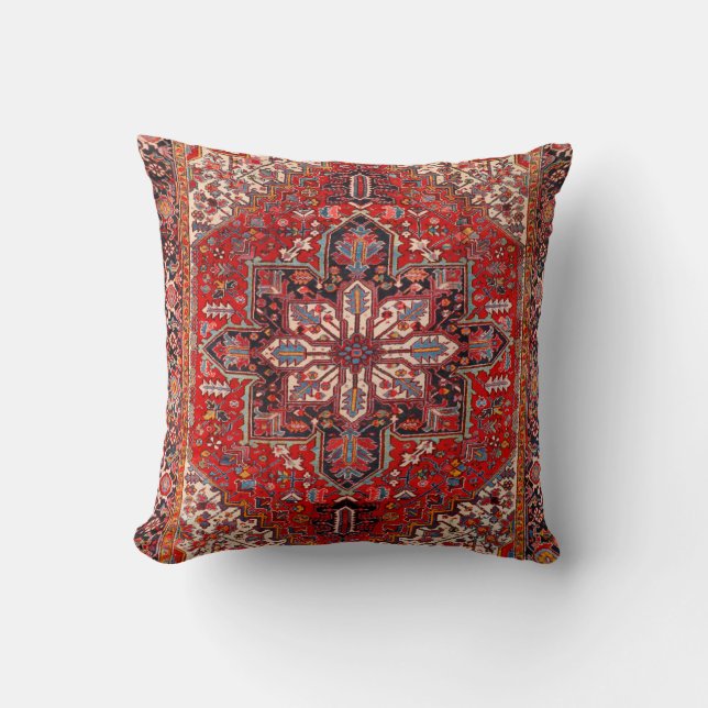 Persia Heriz Blue Red Cream Throw Pillow (Front)