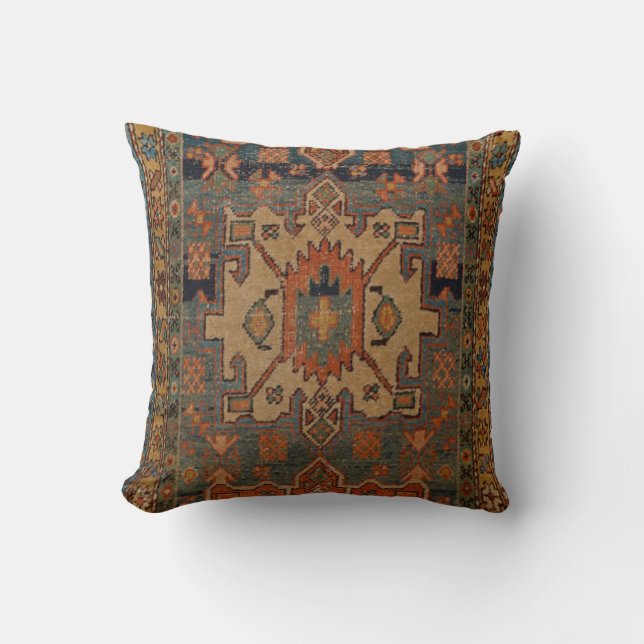Persia Heriz Orange Blue Green Throw Pillow (Front)