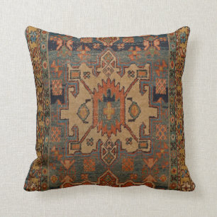 Persia Heriz Orange Blue Green Throw Pillow