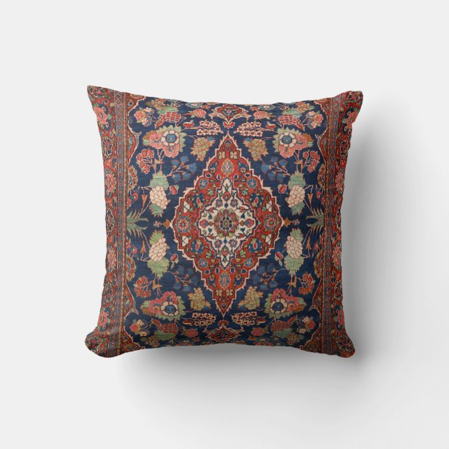 Persia Kashan Lattice Red Medallian Throw Pillow (Front)