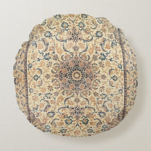 Persia Light Yellow Dusty Blue  Round Pillow
