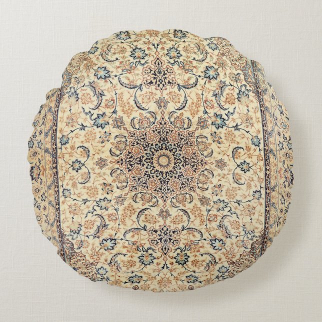 Persia Light Yellow Dusty Blue  Round Pillow (Front)
